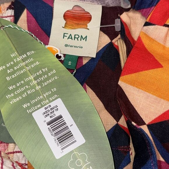 NWT Farm Rio Lindeza Grafica Linen Crop Top In Multi Small - Picture 10 of 13